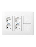 Caja con 4 schuko + 2 rj45, 500 cima superficie o empotrar blanca