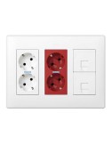 Caja con 2 schukos blancos + 2 schukos rojos + 2 rj45 500 cima superficie o empotrar blanca