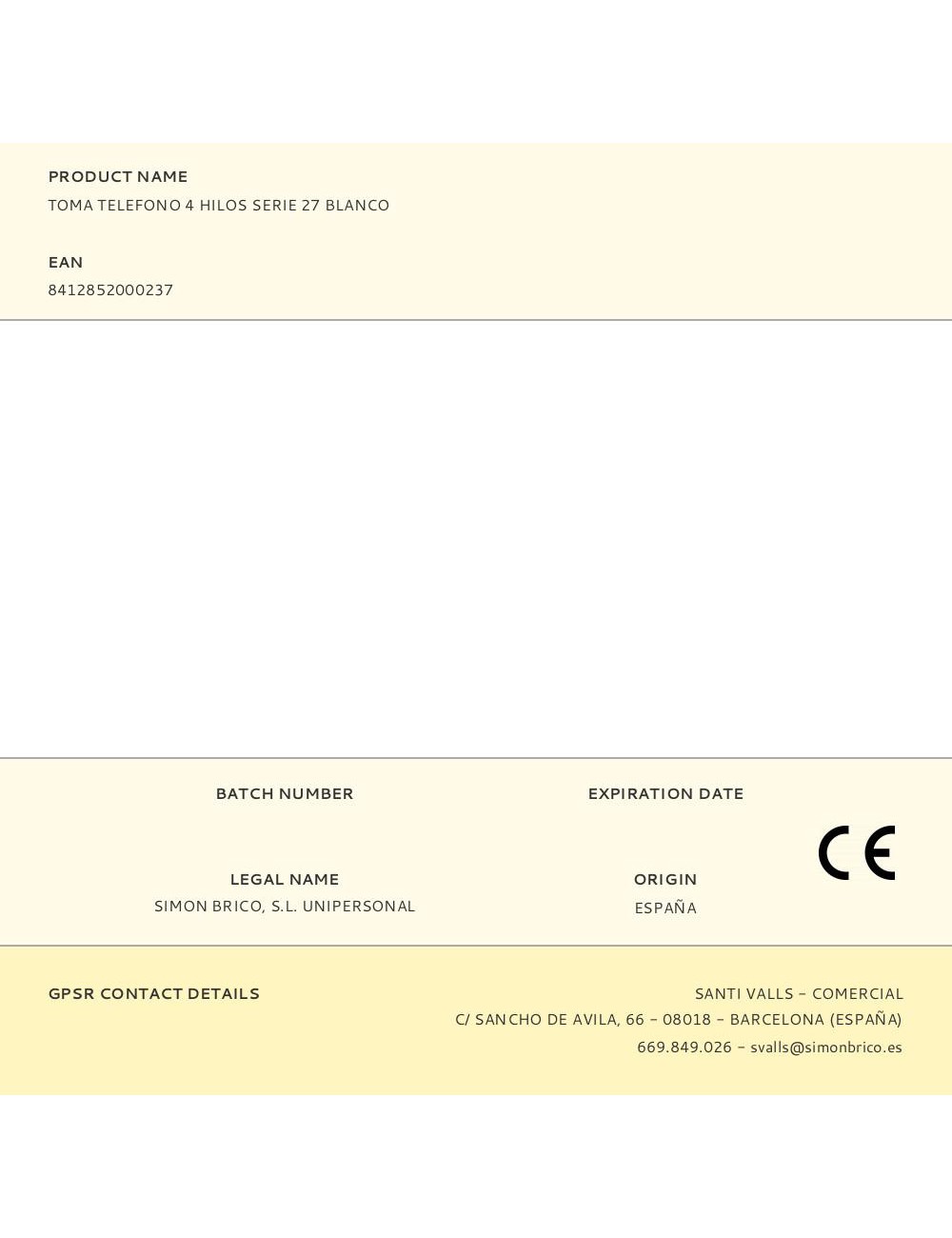 Toma telefono 4 hilos serie 27 blanco