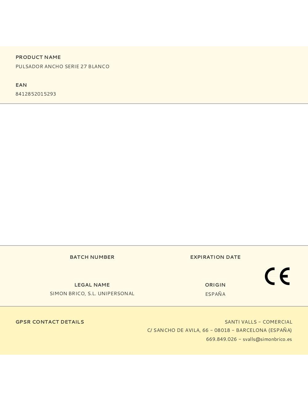 Pulsador ancho serie 27 blanco