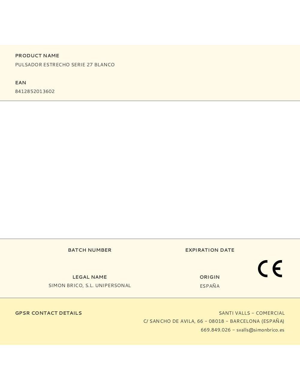 Pulsador estrecho serie 27 blanco