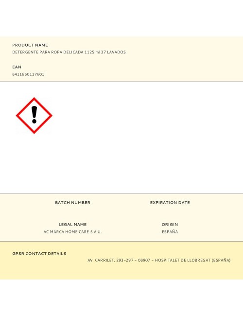 Detergente para ropa delicada 1125 ml 37 lavados