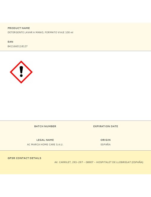 Detergente lavar a mano, formato viaje 100 ml