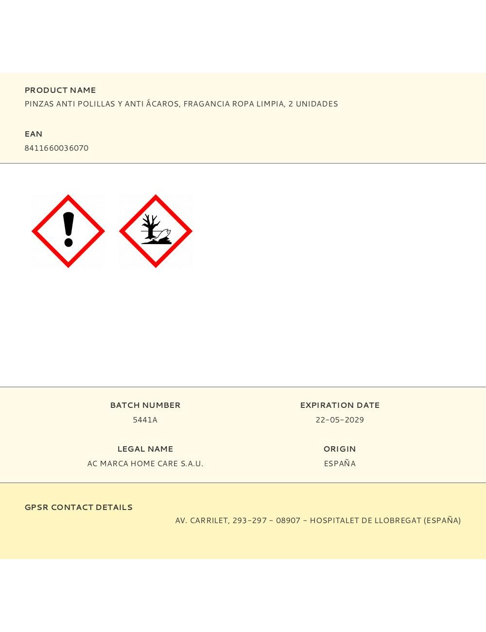 Pinzas anti polillas y anti ácaros, fragancia ropa limpia, 2 unidades