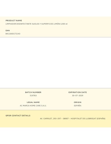 Limpiador desinfectante suelos y superficies limón 1200 ml