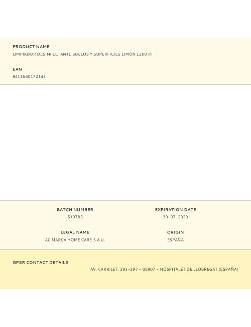 Limpiador desinfectante suelos y superficies limón 1200 ml