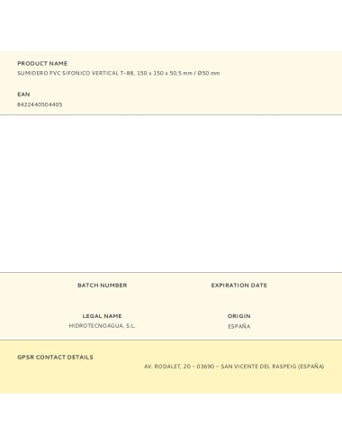 Sumidero pvc sifonico vertical t-88, 150 x 150 x 50,5 mm / ø50 mm