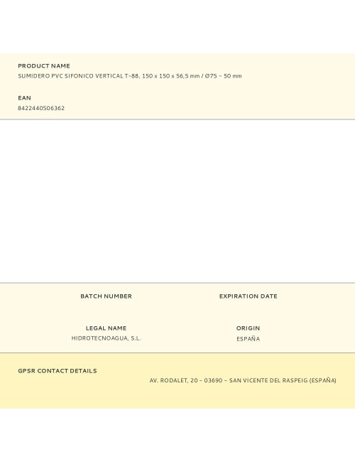 Sumidero pvc sifonico vertical t-88, 150 x 150 x 56,5 mm / ø75 - 50 mm