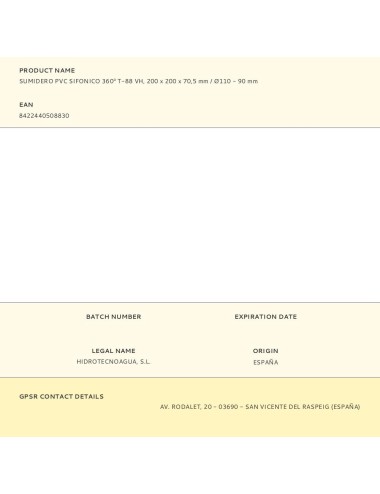Sumidero pvc sifonico 360 t-88 vh, 200 x 200 x 70,5 mm / ø110 - 90 mm