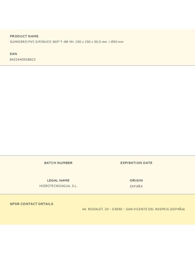 Sumidero pvc sifonico 360 t-88 vh, 150 x 150 x 50,5 mm / ø50 mm
