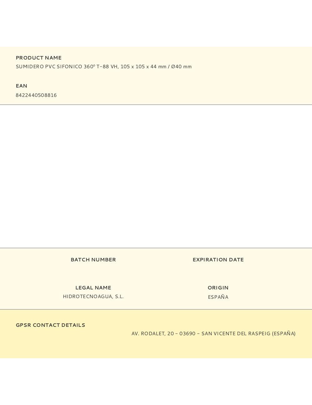 Sumidero pvc sifonico 360 t-88 vh, 105 x 105 x 44 mm / ø40 mm