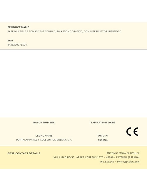 Base múltiple 4 tomas 2p+t schuko, 16 a 250 v~.grafito, con interruptor luminoso