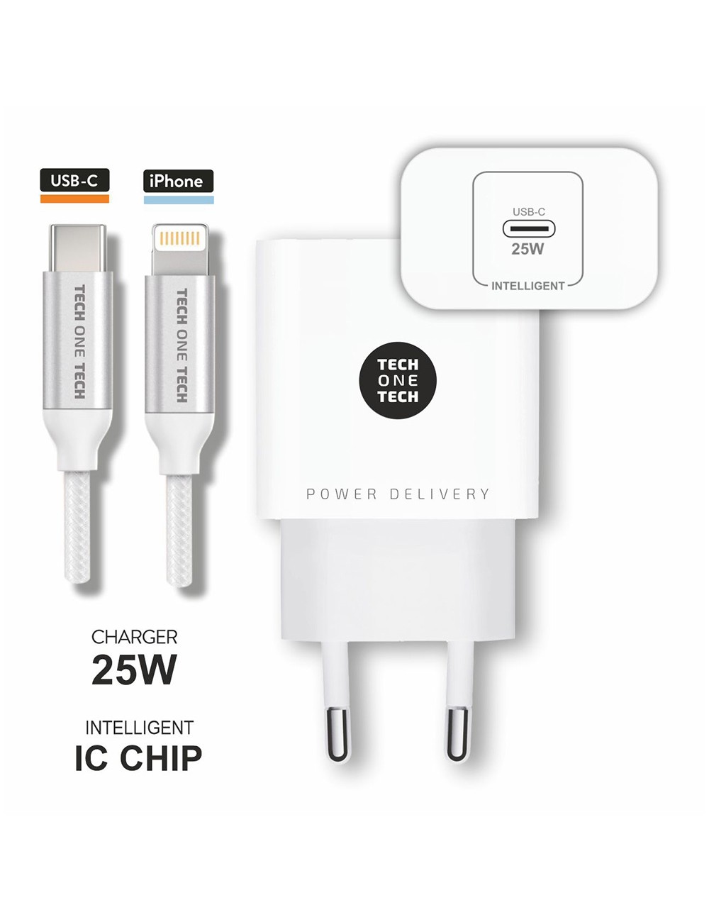 Cargador 25 w ultrarrápido pd + cable nylon ligthning blanco 1 m