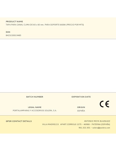 Tapa para canal clima de 60 x 60 mm. para soporte 66006 (precio por mts)