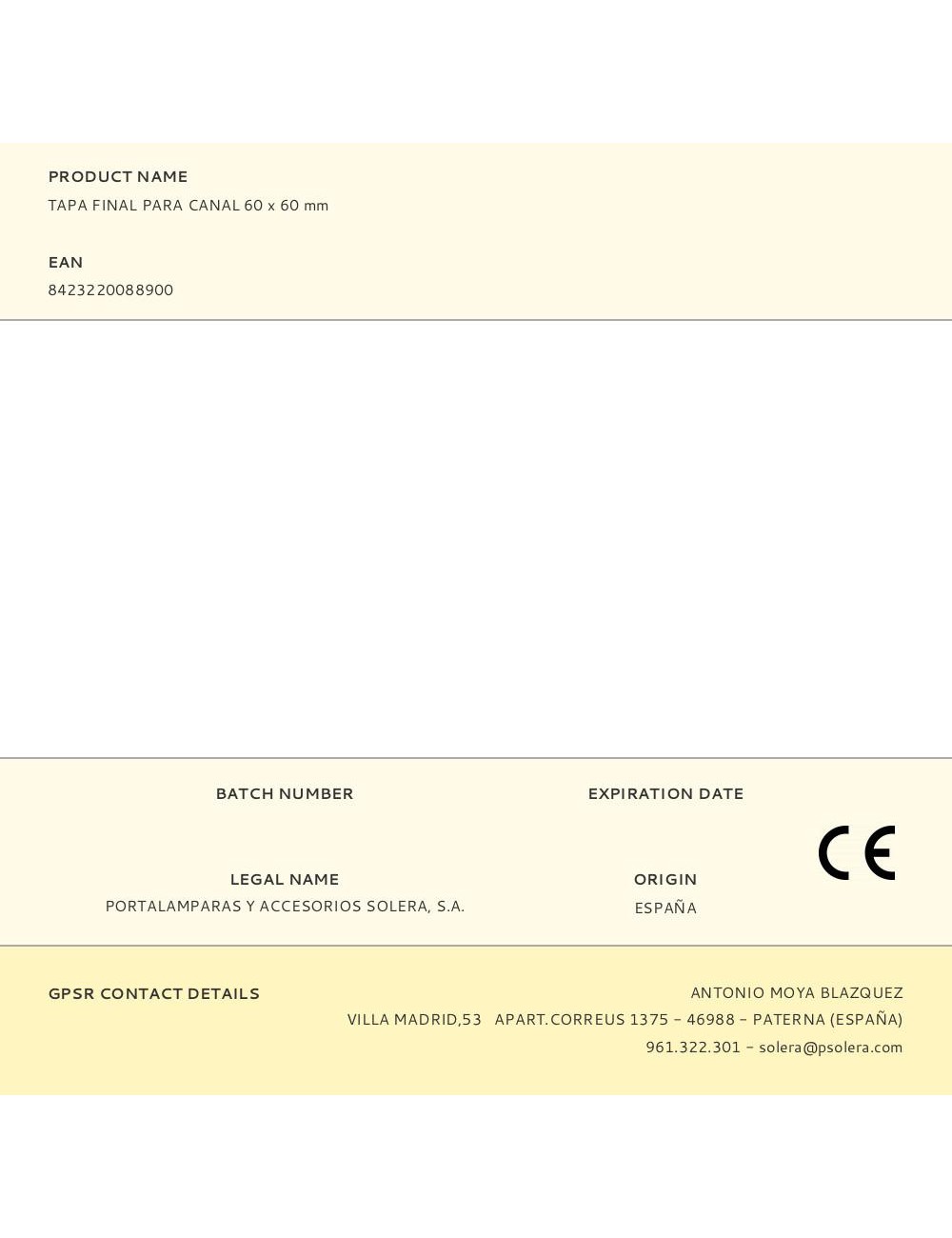 Tapa final para canal 60 x 60 mm