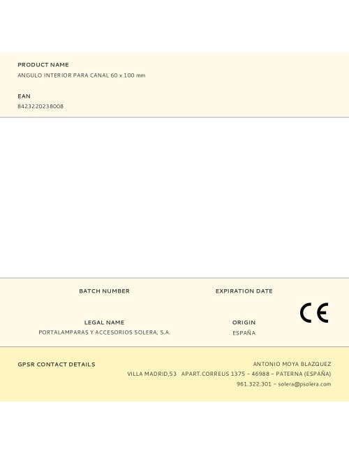 Angulo interior para canal 60 x 100 mm