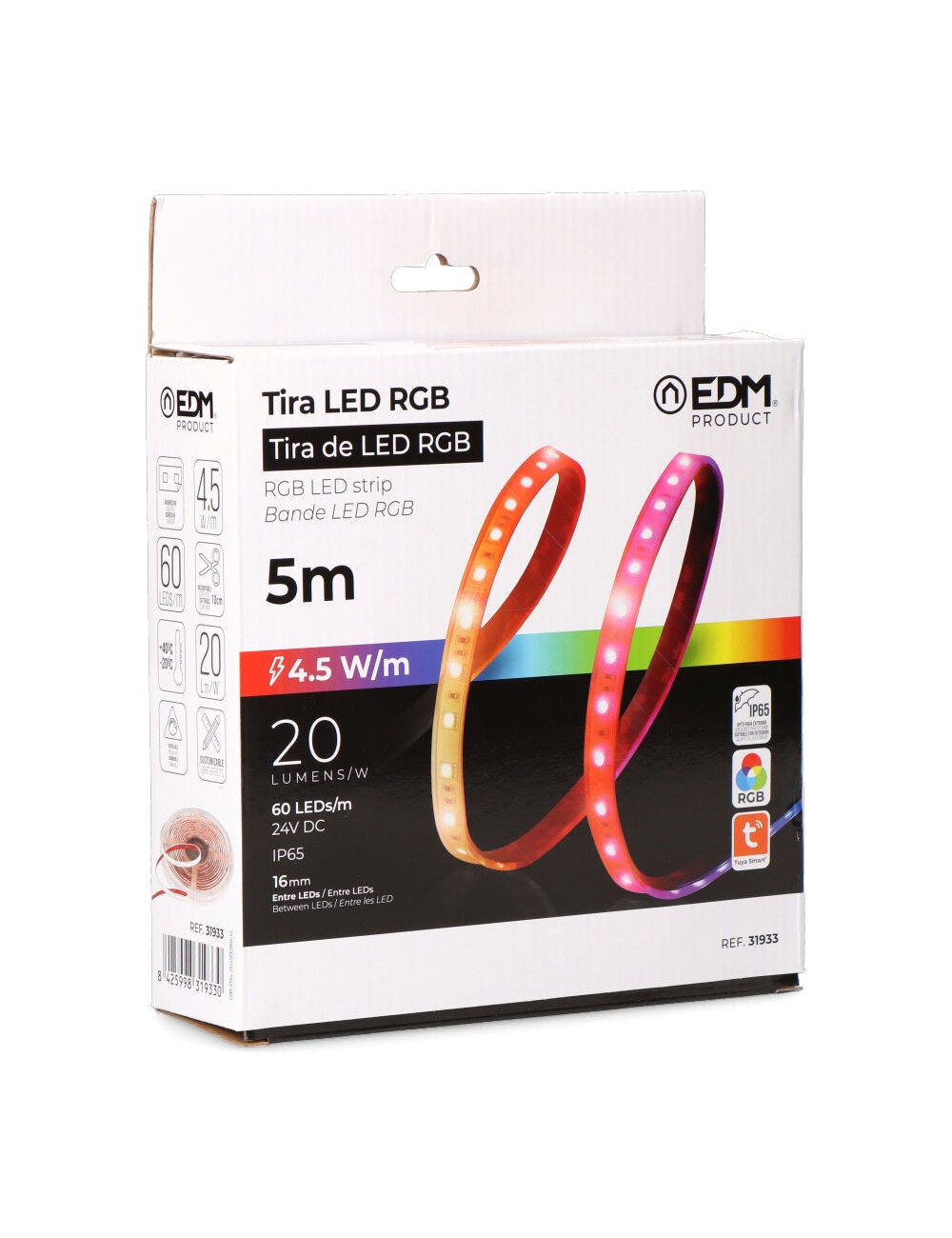 Tira led adhesiva 4,5 w/m 20 lm/w 24 v dc ip65, 5 m x 12 mm, rgb, multicolor, wifi tuya app