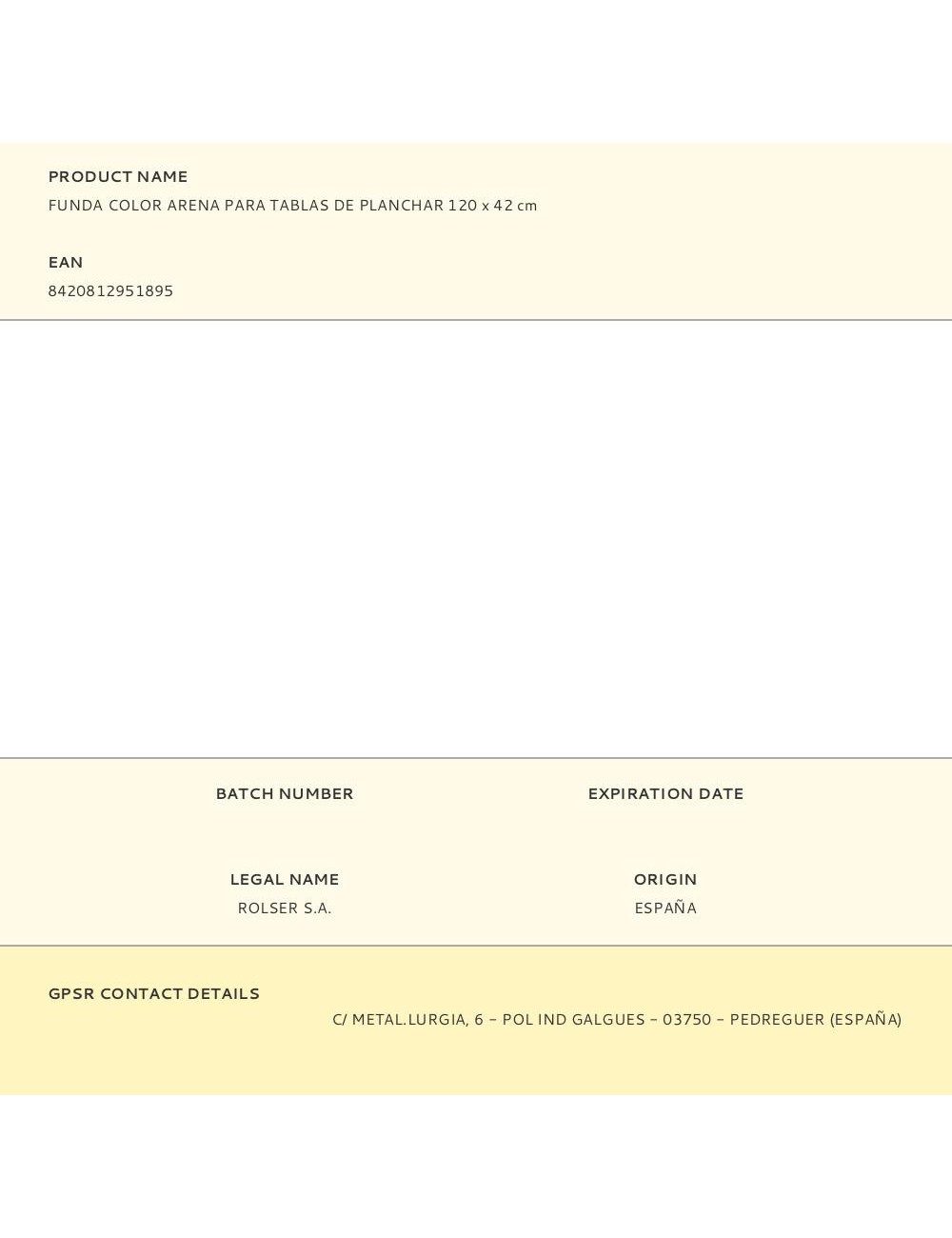 Funda color arena para tablas de planchar 120 x 42 cm