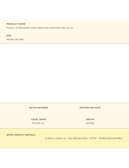 Funda color arena para tablas de planchar 120 x 42 cm