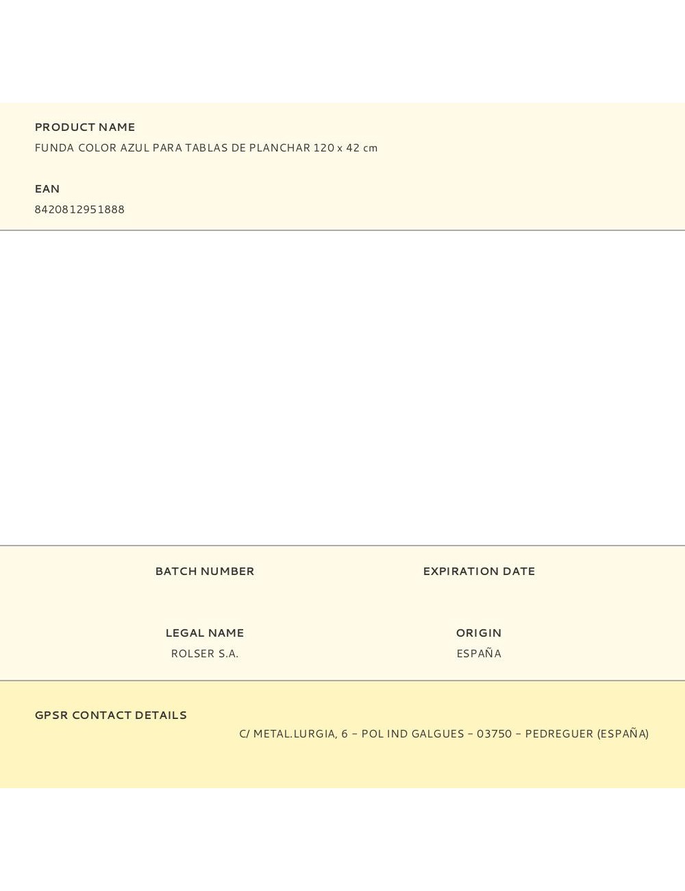 Funda color azul para tablas de planchar 120 x 42 cm