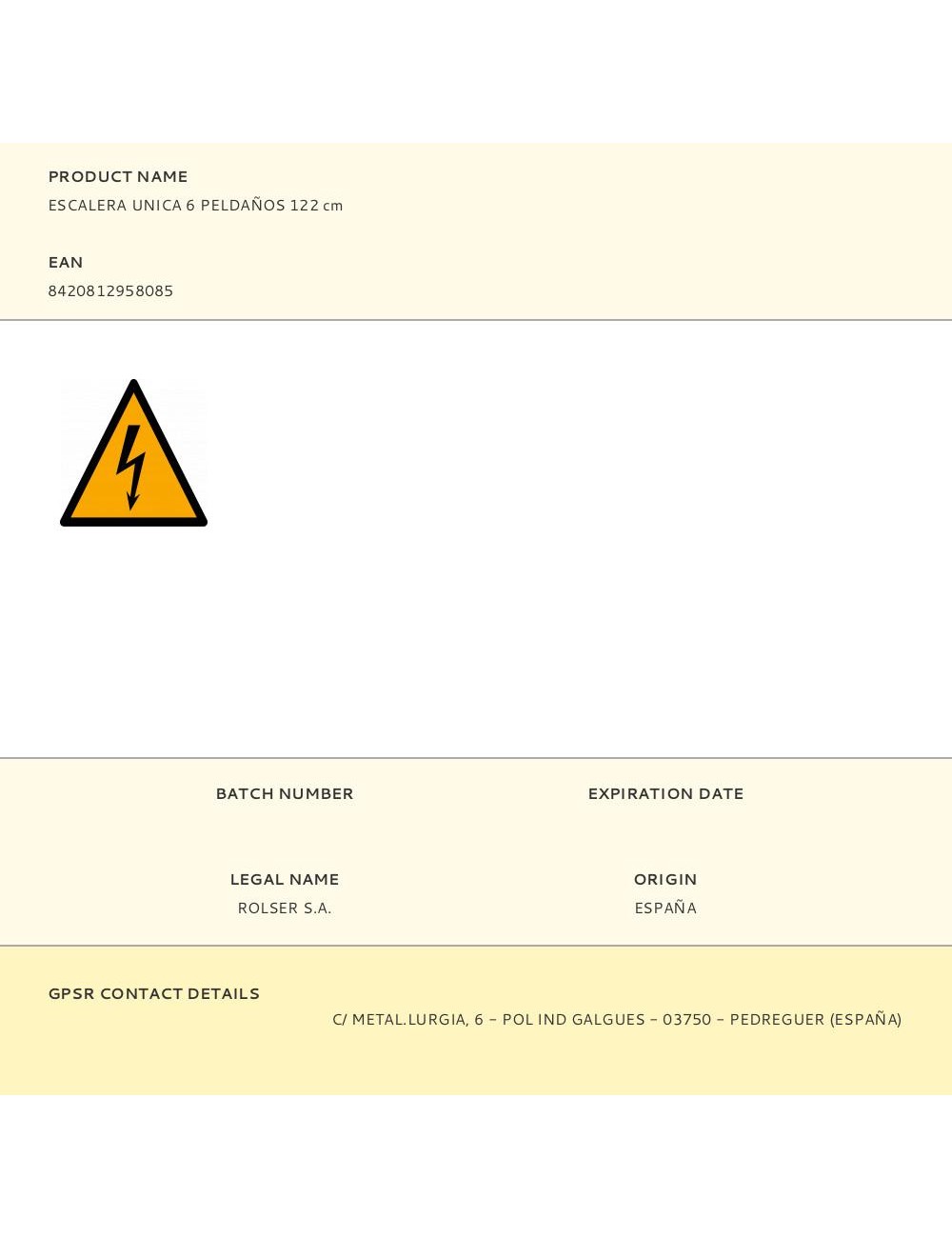 Escalera unica 6 peldaños 122 cm