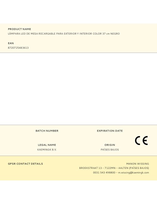 Lámpara led de mesa recargable para exterior y interior color 37 cm negro