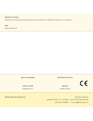 Lámpara led de mesa recargable para exterior y interior color 37 cm blanco