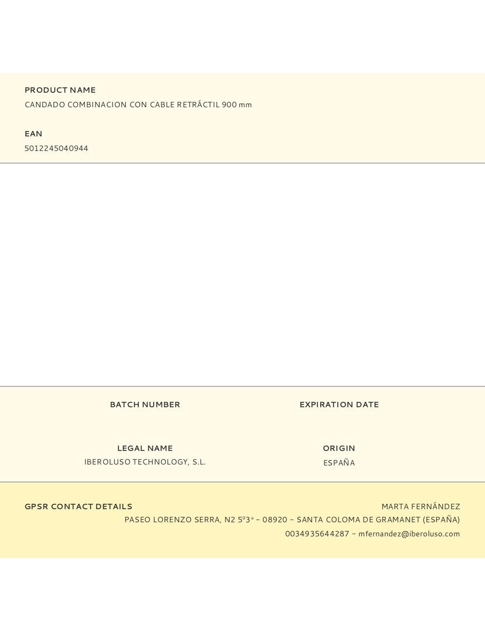 Candado combinacion con cable retráctil 900 mm