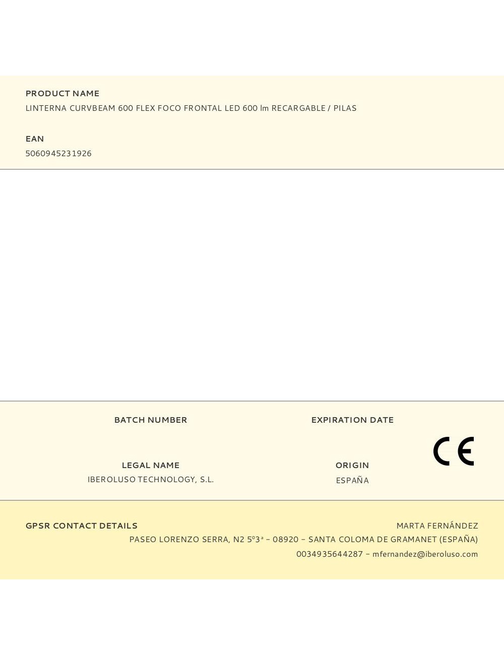 Linterna curvbeam 600 flex foco frontal led 600 lm recargable / pilas