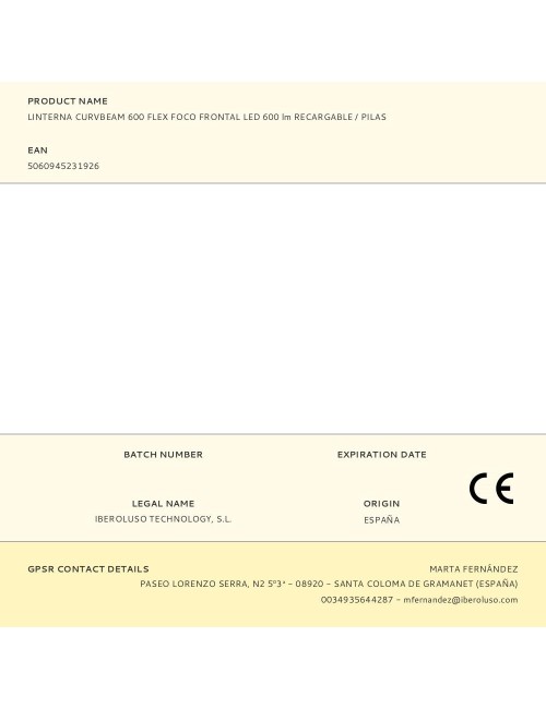 Linterna curvbeam 600 flex foco frontal led 600 lm recargable / pilas