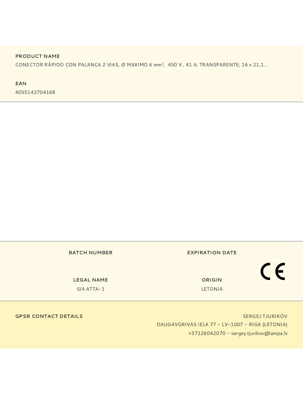 Conector rápido con palanca 2 vias, ø maximo 6 mm, 450 v , 41 a transparente 16 x 21,1 x 10,1 mm