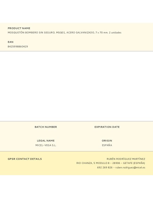 Mosquetón bombero sin seguro, msq01, acero galvanizado, 7 x 70 mm. 2 unidades