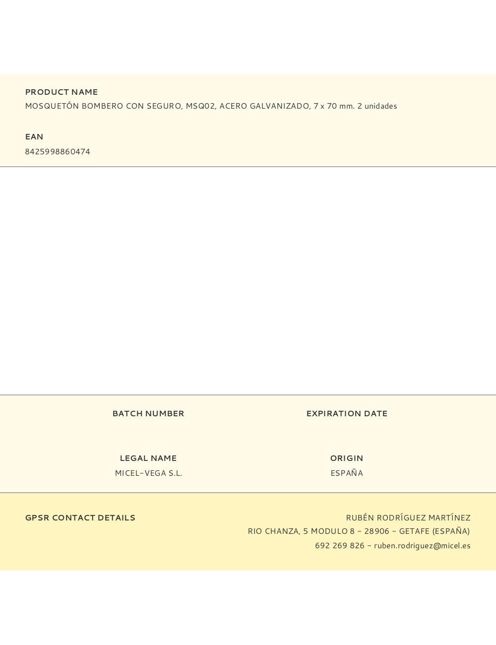 Mosquetón bombero con seguro, msq02, acero galvanizado, 7 x 70 mm. 2 unidades