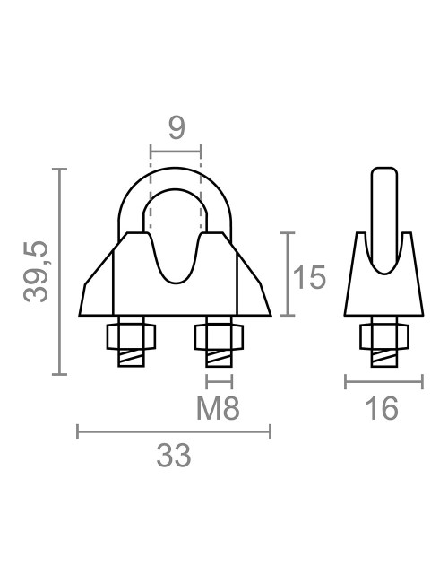 Sujetacable din-741 sjt01, acero galvanizado, m8 3/8". 2 unidades