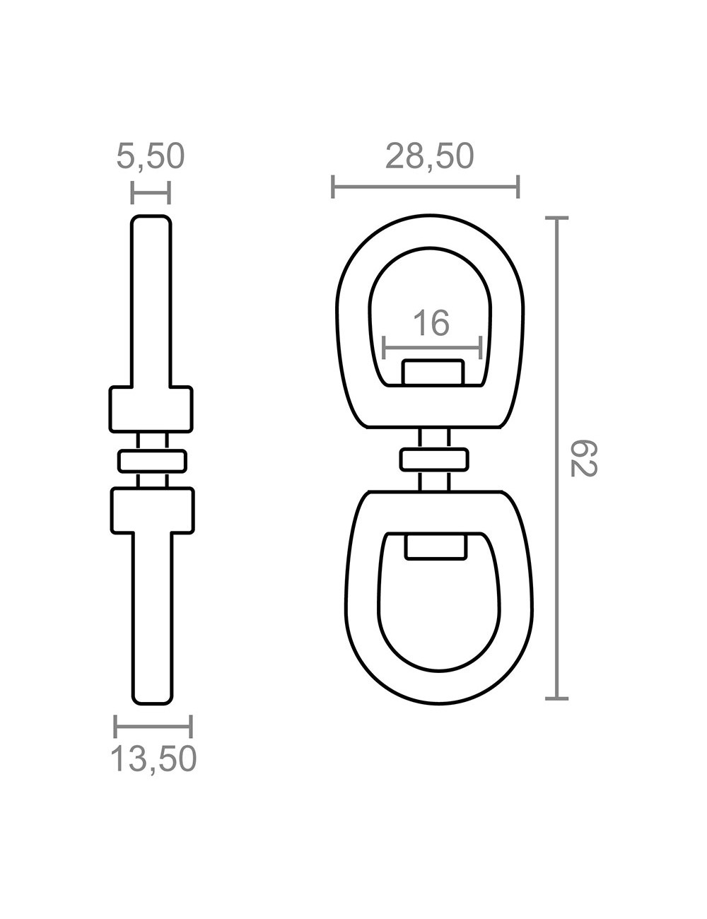 Anilla giratoria ap12, acero níquelado, 16 mm, 5/8". 2 unidades