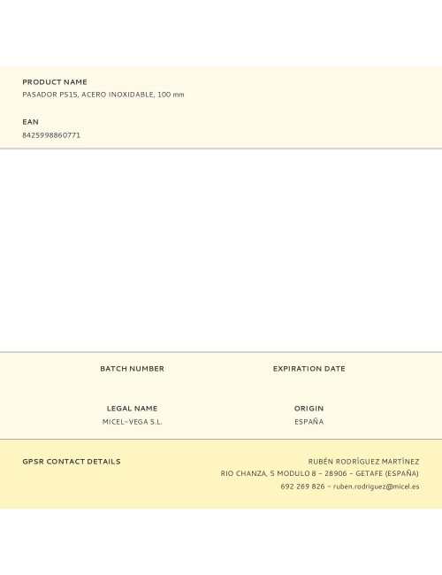 Pasador ps15, acero inoxidable, 100 mm