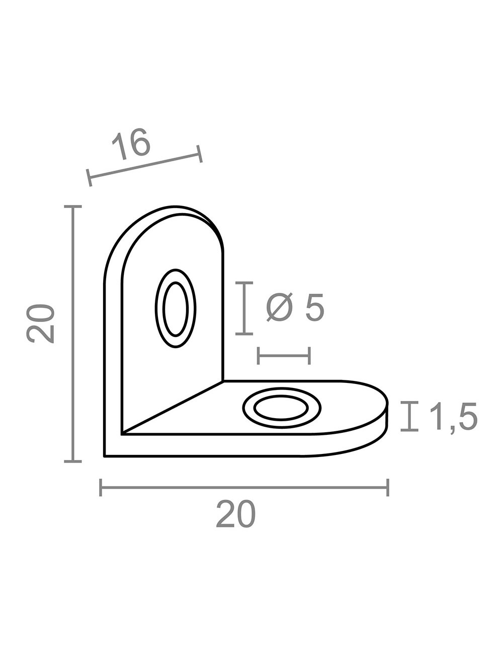 Ángulo refuerzo an24, acero inoxidable, 20 x 20 x 16 mm. 4 unidades