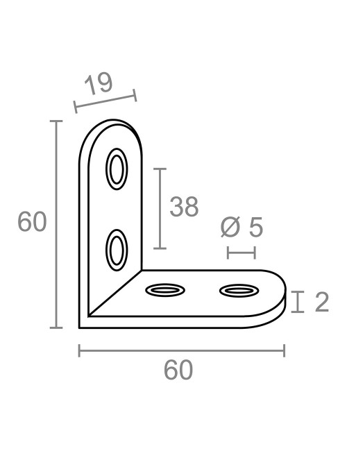 Ángulo refuerzo an24, acero inoxidable, 60 x 60 x 19 mm. 4 unidades