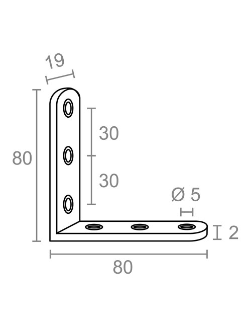 Ángulo refuerzo an24, acero inoxidable, 80 x 80 x 19 mm. 4 unidades