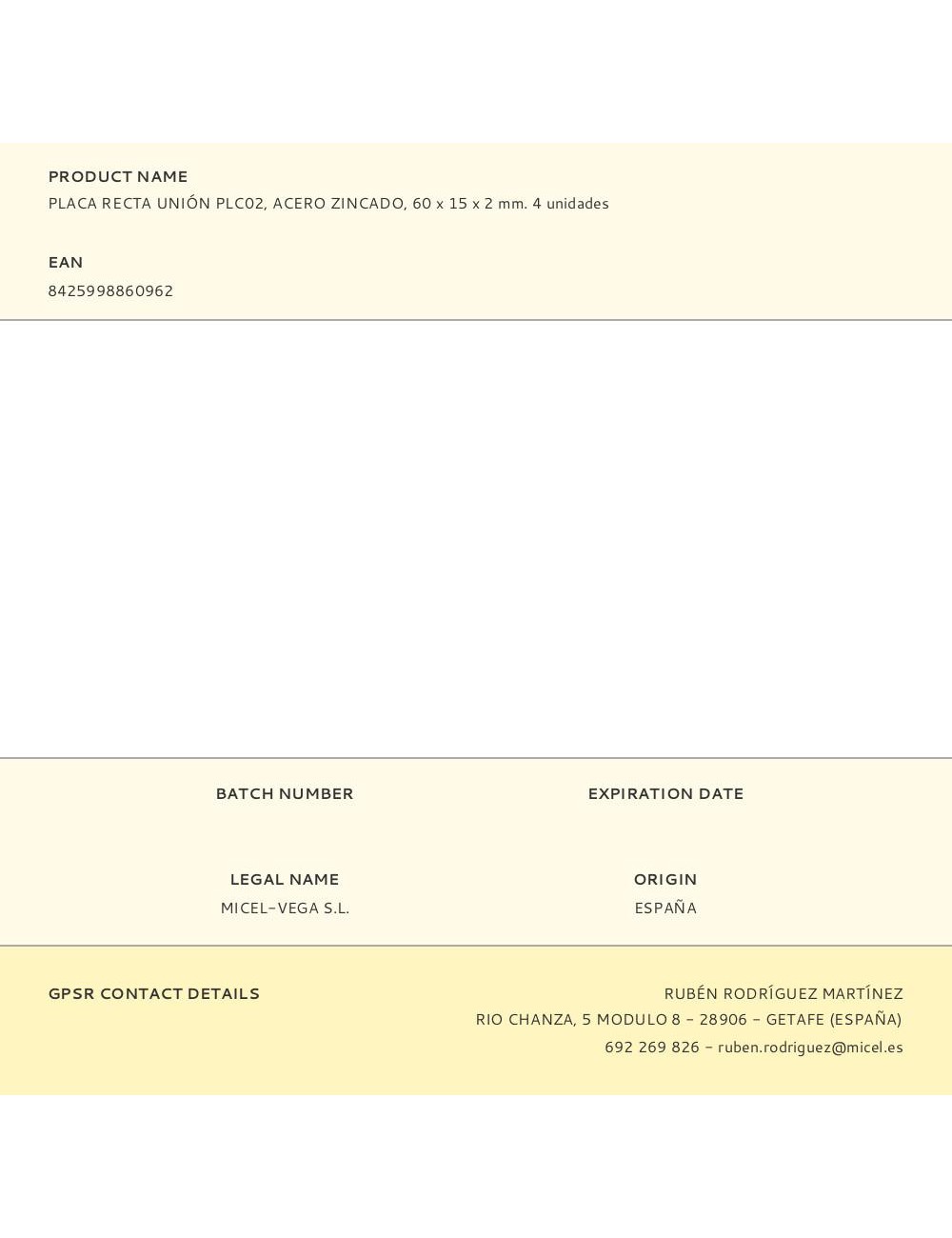 Placa recta unión plc02, acero zincado, 60 x 15 x 2 mm. 4 unidades