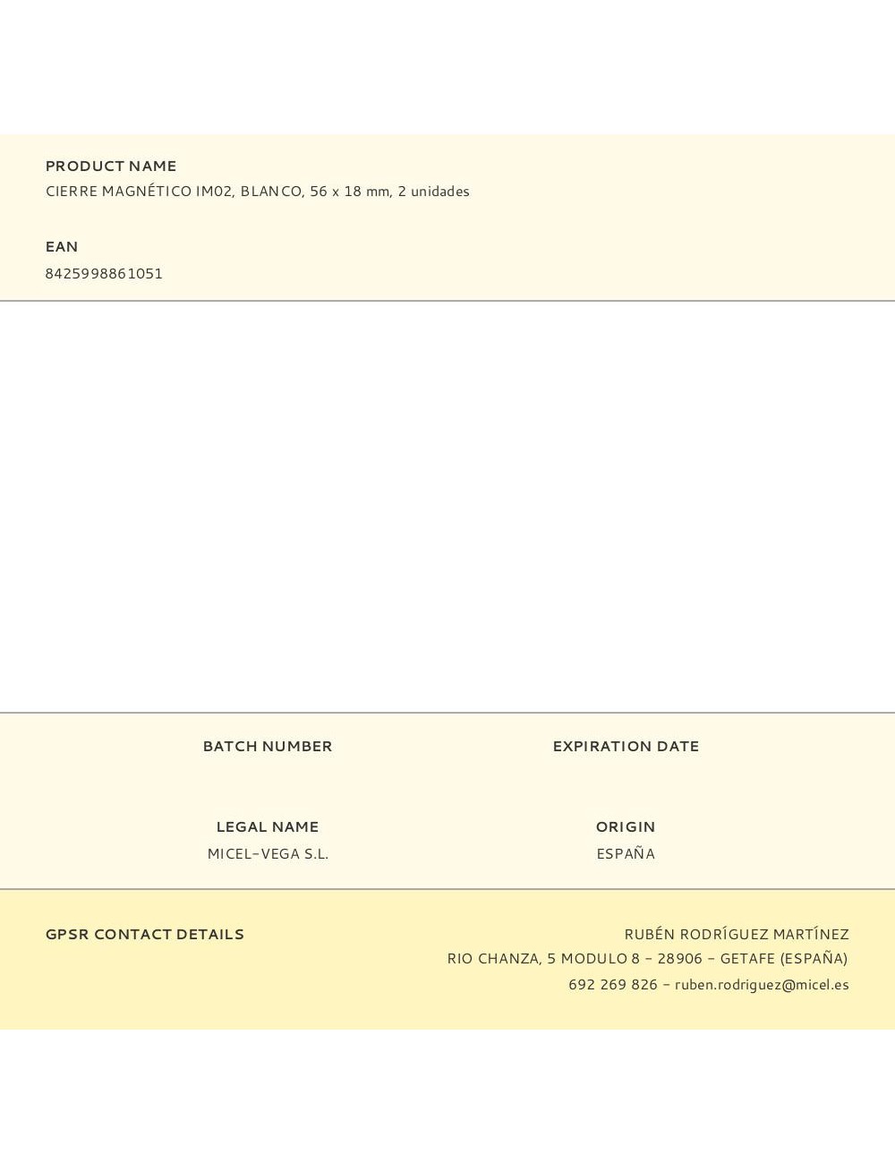 Cierre magnético im02, blanco, 56 x 18 mm, 2 unidades