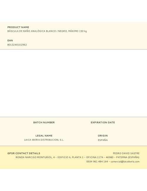 Báscula de baño analógica blanco / negro, máximo 150 kg