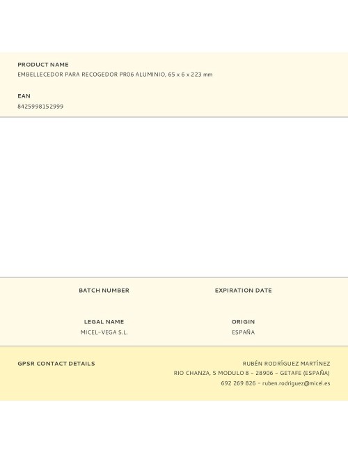 Embellecedor para recogedor pr06 aluminio, 65 x 6 x 223 mm