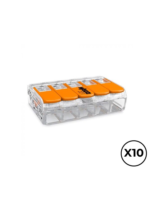 Conector rápido con palanca 5 vias, ø maximo 4 mm, 450 v , 32 a transparente 30 x 18,6 x 8,4 mm, 10 uds