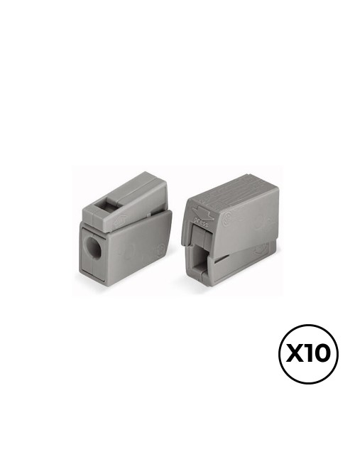 Conector rápido en linea presilla 2 vias, 1 rígido + 1 rígido, semirígido o flexible ø máximo 2,5 mm, gris, 10 uds