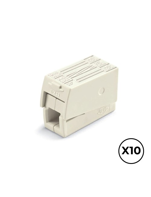 Conector rápido en linea presilla 3 vias, 2 rígidos + 1 rígido, semirígido o flexible ø máximo 2,5 mm, blanco, 10 uds