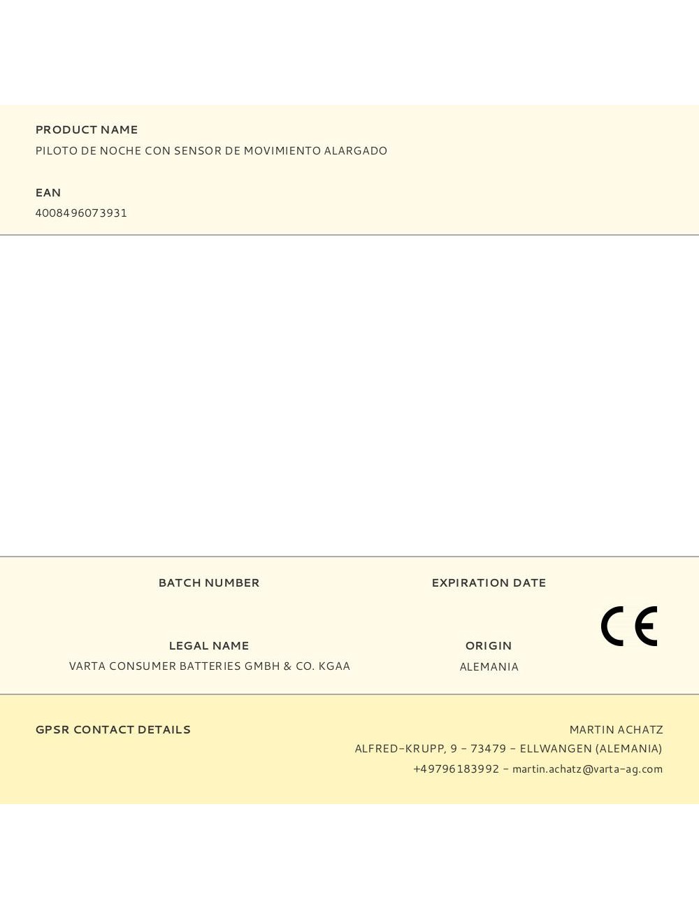 Piloto de noche con sensor de movimiento alargado