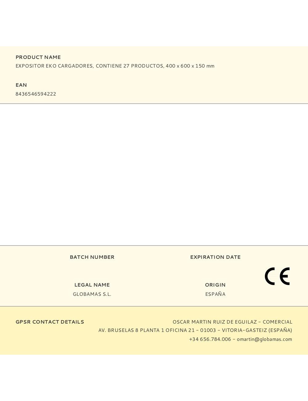 Expositor eko cargadores, contiene 27 productos, 400 x 600 x 150 mm