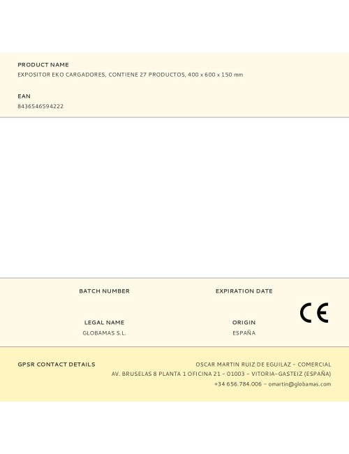 Expositor eko cargadores, contiene 27 productos, 400 x 600 x 150 mm