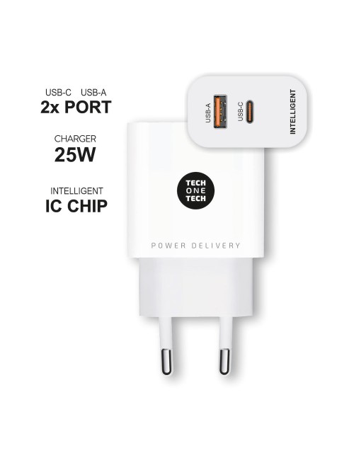 Cargador ultrarrápido 25 w usb-c + usb-a pd, blanco